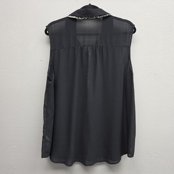 Maurices Shirt Womens 2X Black Sleeveless Button Sheer Leopard Trim Chiffon - Picture 4 of 9